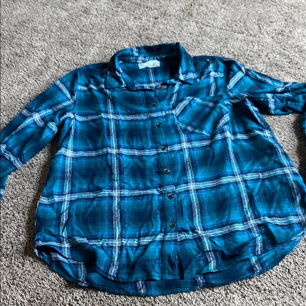 Blue Plaid Button Down Shirt with Casual Fit